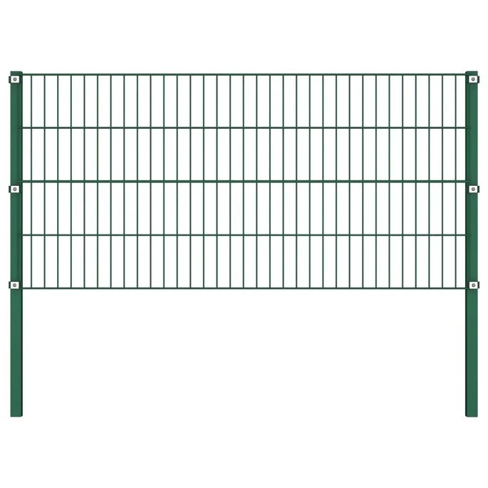 Panneau De Clôture Avec Poteaux Fer 13,6 X 0,8 M Vert 4 Panneau De Clôture Avec Poteaux Fer 13,6 X 0,8 M Vert – Image 2