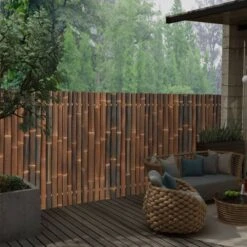 Panneau De Clôture De Jardin Bambou 120x125 Cm Marron Foncé
