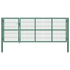 Portail De Clôture De Jardin Avec Poteaux 350x120 Cm Acier Vert