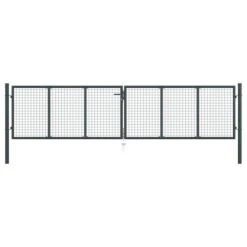 Portail En Maille De Jardin Acier Galvanisé 400 X 175 Cm Gris